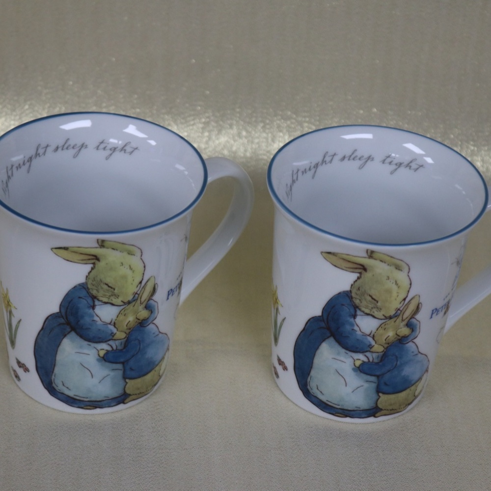 BEATRIX POTTER PETER BUNNY RABBIT EASTER SPRING COFFEE TEA MUGS -NEW- S/2 - #G